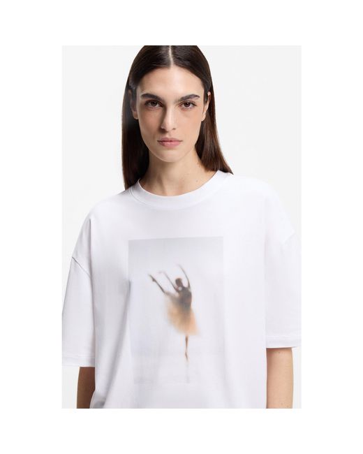 Boss White Stretch-Cotton T-Shirt With Ballet Artwork