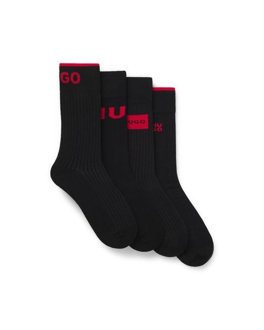 HUGO Black Gift-Boxed Four-Pack Of Regular-Length Logo Socks for men