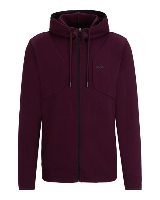 Boss Red Cotton-blend Zip-up Hoodie With Hd Logo Print for men