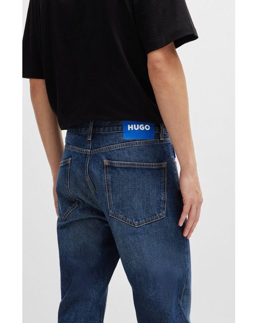 HUGO Blue Regular-fit Jeans In Navy Stonewashed Denim for men