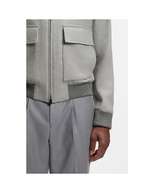 Boss Gray Wool-Cashmere Coat With Faux-Fur Collar for men