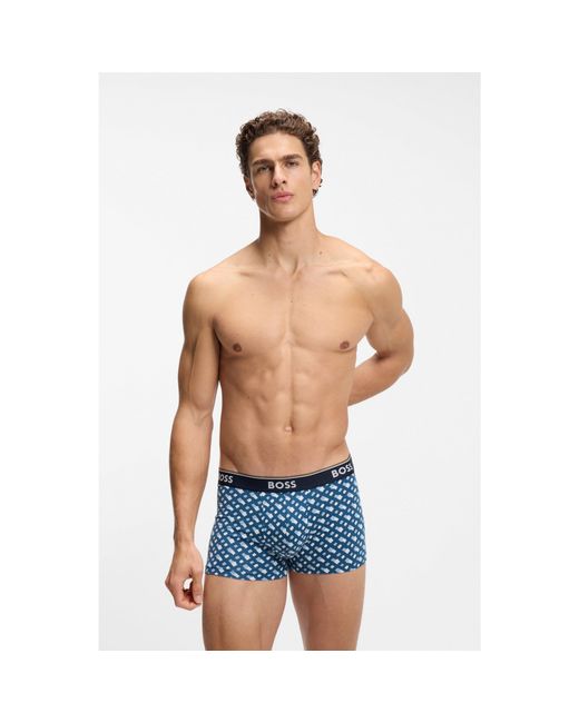 Boss Blue Three-Pack Of Logo-Detail Trunks for men
