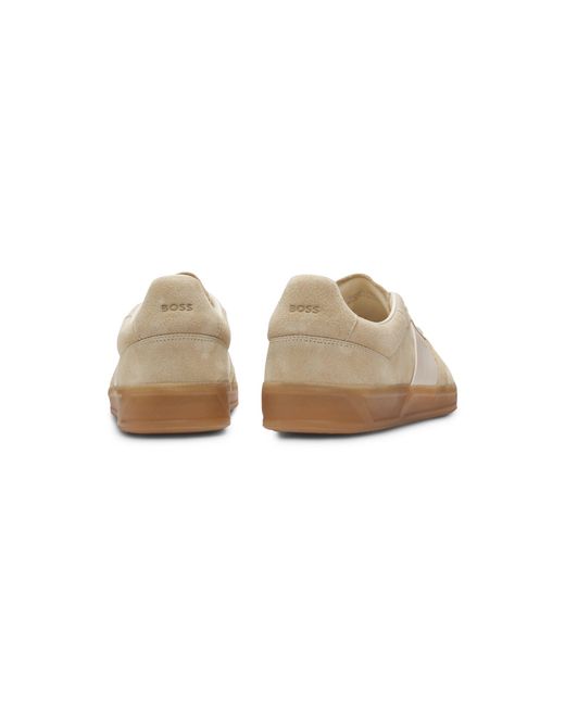 Boss Natural Suede Trainers With Smooth-Leather Trims