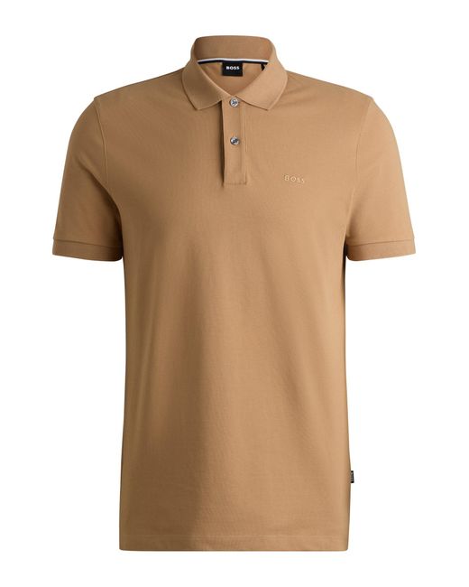 Boss Brown Regular-fit Polo Shirt In Cotton With Embroidered Logo for men