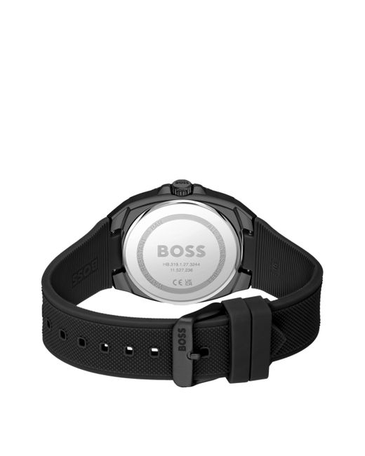 Montre à cadran guilloché couleur olive et bracelet logoté en silicone Boss pour homme en coloris Black
