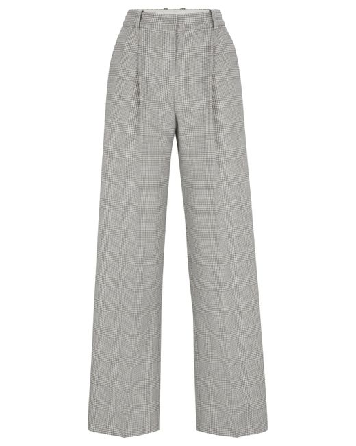 Boss Gray Straight-Fit Hose aus Schurwolle mit Glencheck-Muster