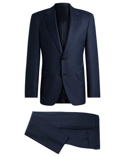 Boss Regular-Fit Anzug aus Schurwoll-Serge mit dezentem Muster in Blue für Herren