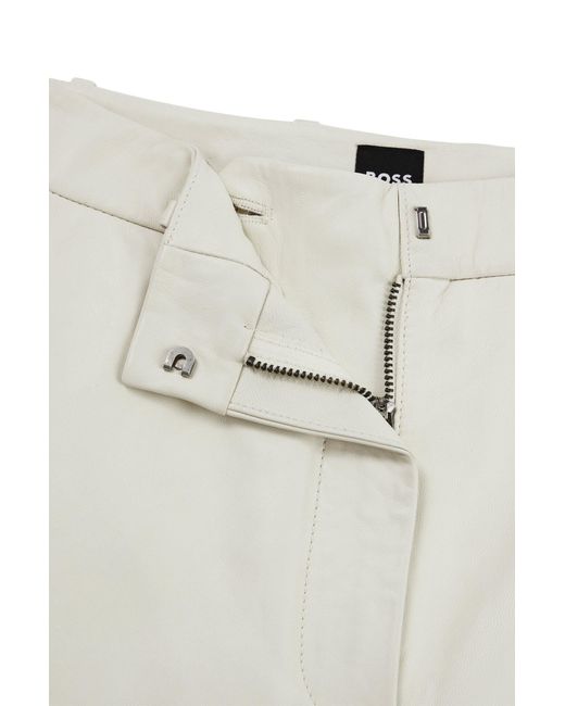 Boss White Regular-fit Leather Trousers With Wide Leg