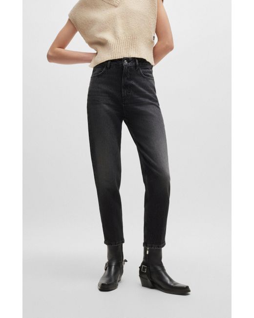 HUGO Black Dunkelgraue Mom-Fit Jeans aus komfortablem Stretch-Denim