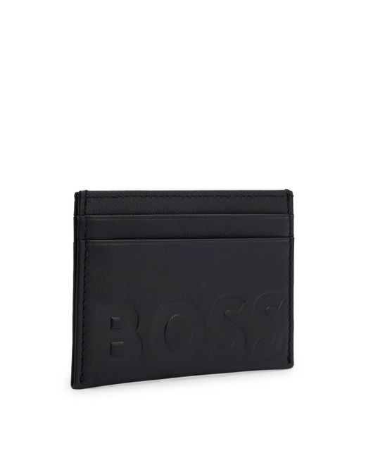 Boss Black Grained-leather Card Holder With Emed Logo for men