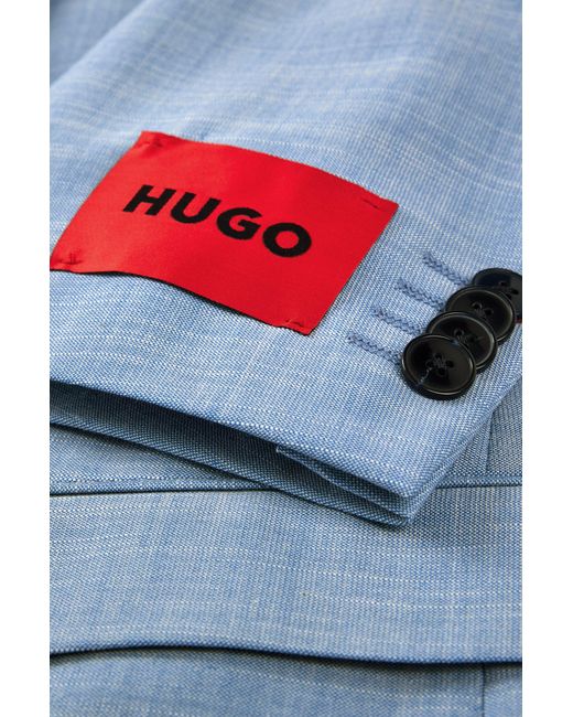 HUGO Blue Slim-fit Suit In Patterned Performance-stretch Fabric for men