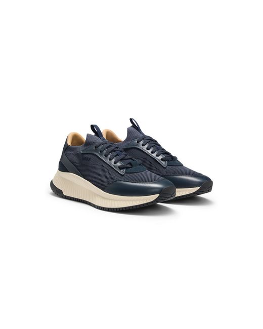 Boss Blue Ttnm Evo Trainers With Knitted Uppers And Leather Trims for men