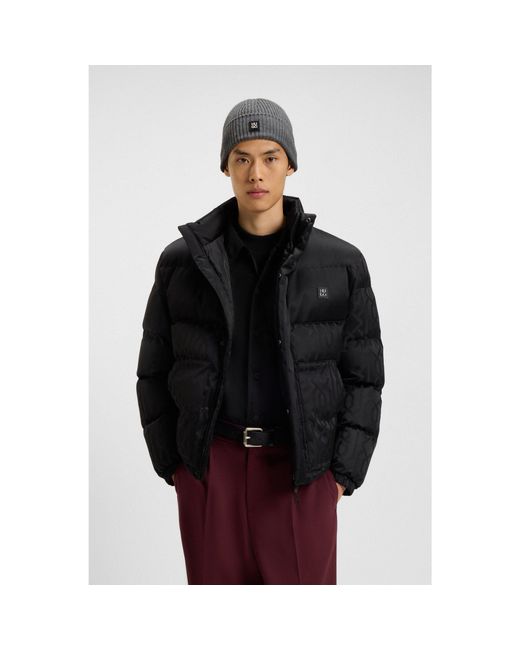 HUGO Gray Virgin-Wool Beanie Hat With Stacked Logo for men