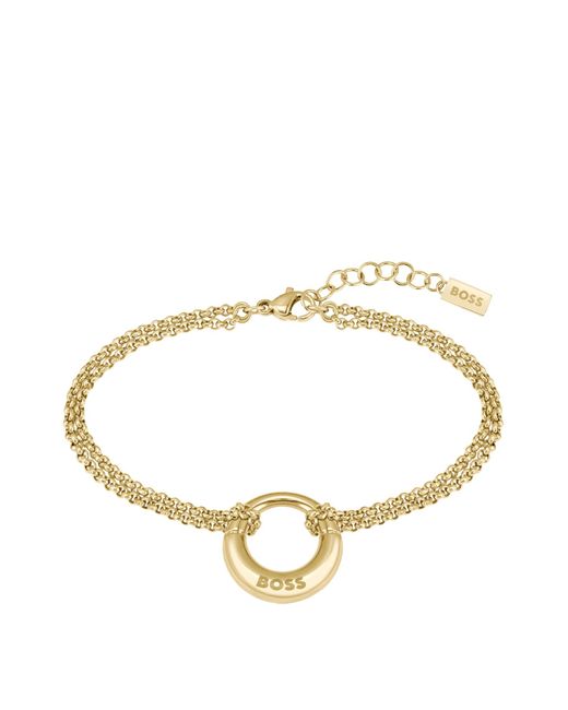 Boss Metallic Gold-tone Bracelet With Branded Hoop