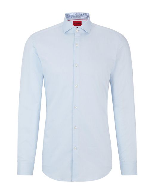 HUGO White Slim-fit Shirt In Easy-iron Cotton Twill for men