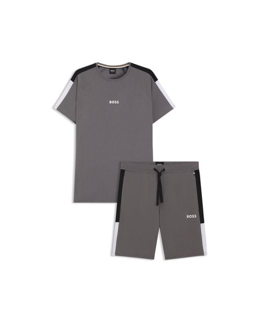 Boss Brown Cotton-Blend Pyjamas With Contrast Inserts for men