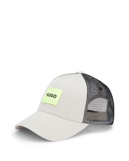HUGO White Twill Trucker Cap With Logo Label And Snap Back Closure for men