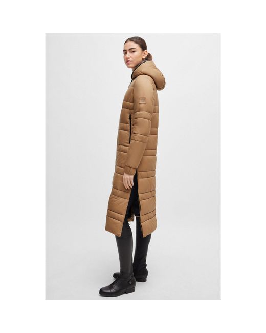 Boss Brown Equestrian Long Puffer Jacket With Side Zips