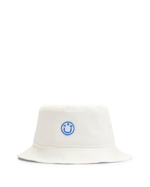 HUGO White Fischerhut aus Baumwoll-Twill mit Logo-Stickerei