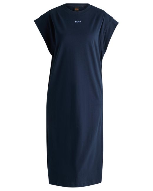 Boss Blue T-Shirt-Kleid aus Baumwoll-Jersey mit erhabenem Logo