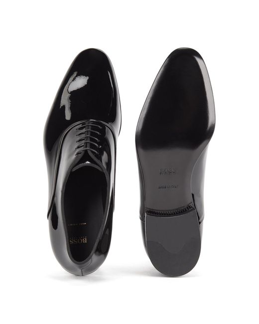 BOSS by HUGO BOSS Patent Leather Oxford Shoes With Grosgrain Collar Piping  in Black for Men - Save 64% - Lyst