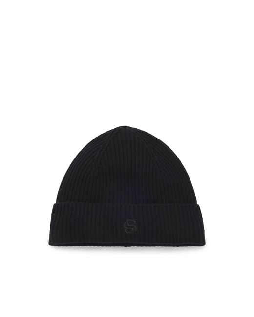 Boss Black Wool-Cashmere Beanie Hat With Double B Monogram
