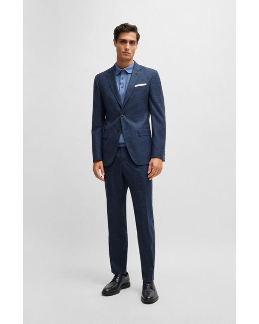 Boss Blue Slim-fit Jacket In Virgin Wool And Linen for men