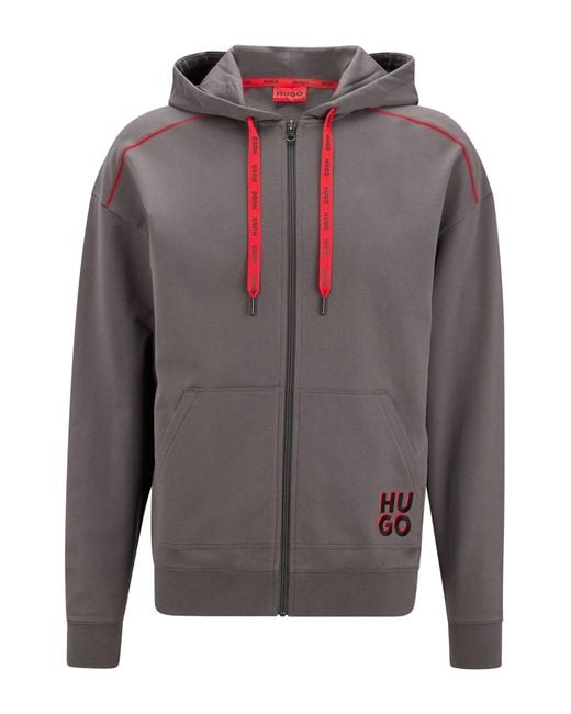 BOSS by HUGO BOSS Relaxedfit Zipup Hoodie With Stacked Logo in Grey