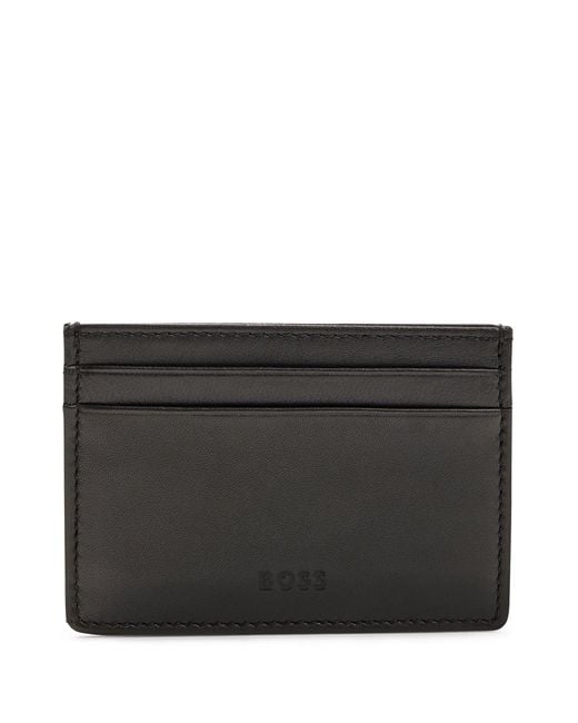 BOSS by HUGO BOSS Card Holder In Grained Leather With Emed Logo in Black for Men Lyst UK