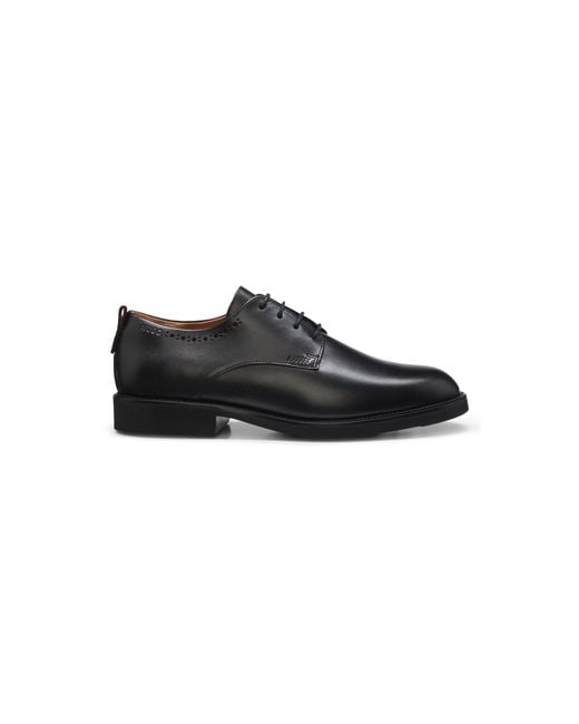 HUGO Black Leather Derby Shoes With Brogue Details for men