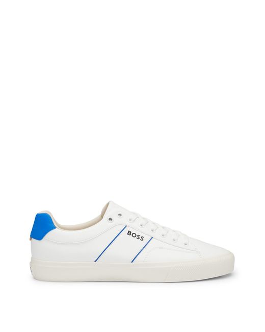 Boss White Cupsole Lace-up Trainers With Contrast Logo for men