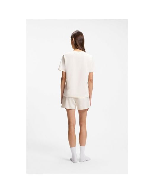Boss White Stretch-Cotton Pyjama T-Shirt With Logo Print