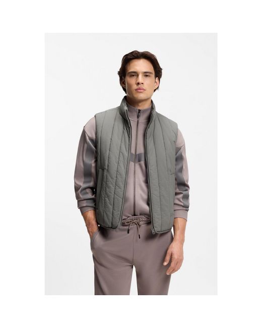 HUGO Gray Vertical-Quilted Gilet With Logo Detail for men
