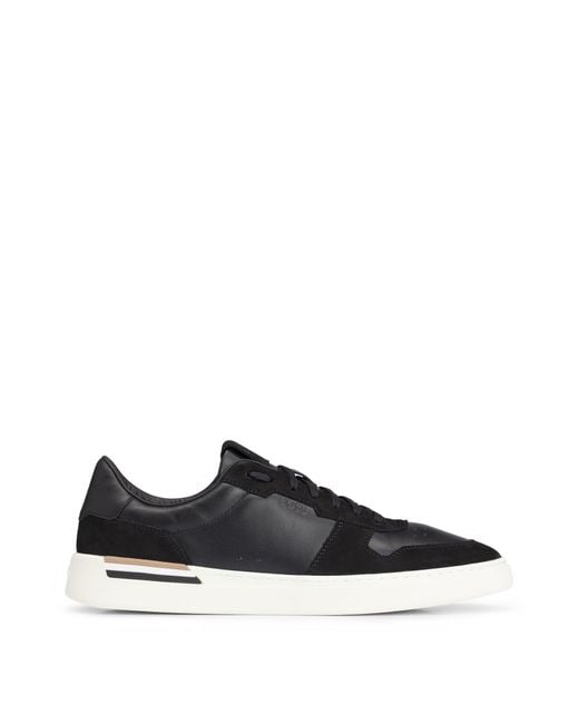 Boss Black Cupsole Lace-up Trainers In Leather And Suede for men