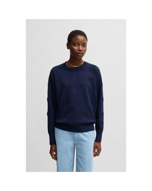 Boss Blue Wool-Blend Sweater With Emed Double B Monograms