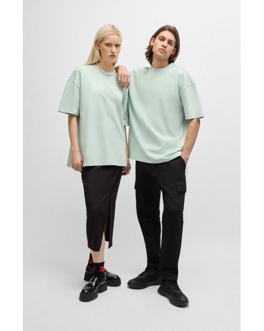 HUGO Green Oversized-fit All-gender T-shirt In Cotton With Logo Label for men