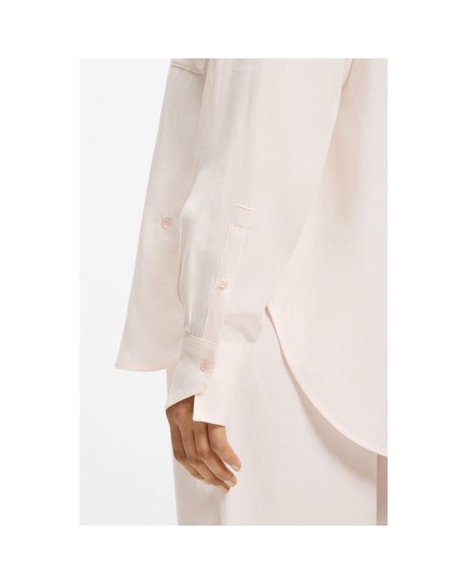 Boss White Relaxed-Fit Blouse With Chest Pocket