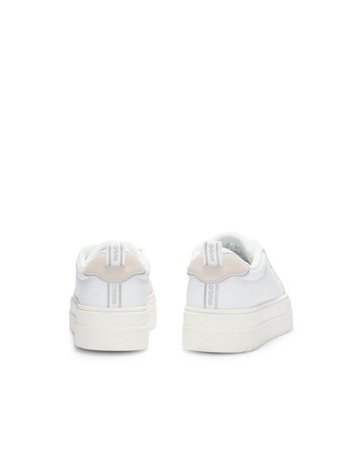 HUGO White Platform Trainers With Suede Trims