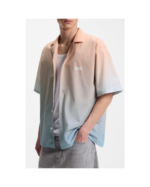 HUGO Gray Relaxed-Fit Shirt With Gradient Print for men