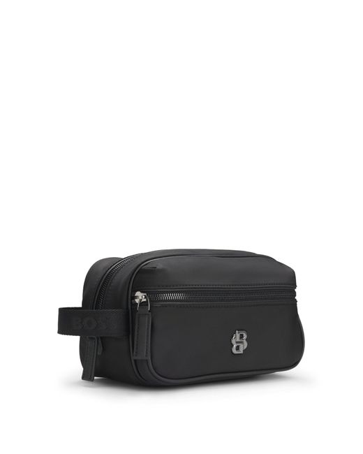 Boss Kulturbeutel Aus Twill Mit Metallenem Double-B-Monogramm in Black für Herren