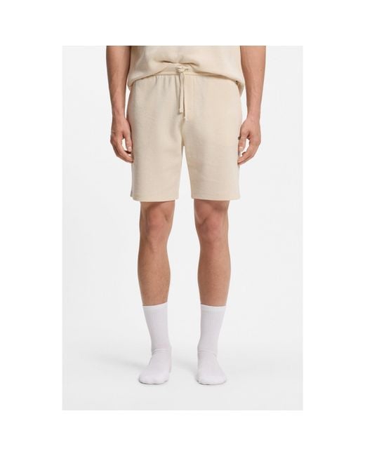 Boss Natural Waffle-Structured Pyjama Shorts With Embroidered Logo for men