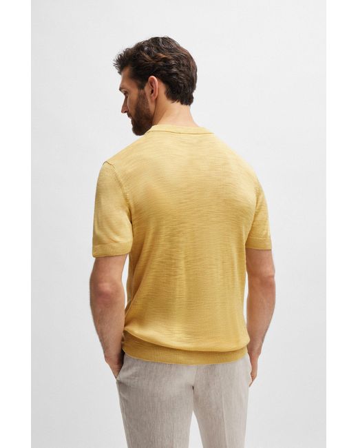 Boss Yellow Short-sleeved Sweater In Tussah Silk for men