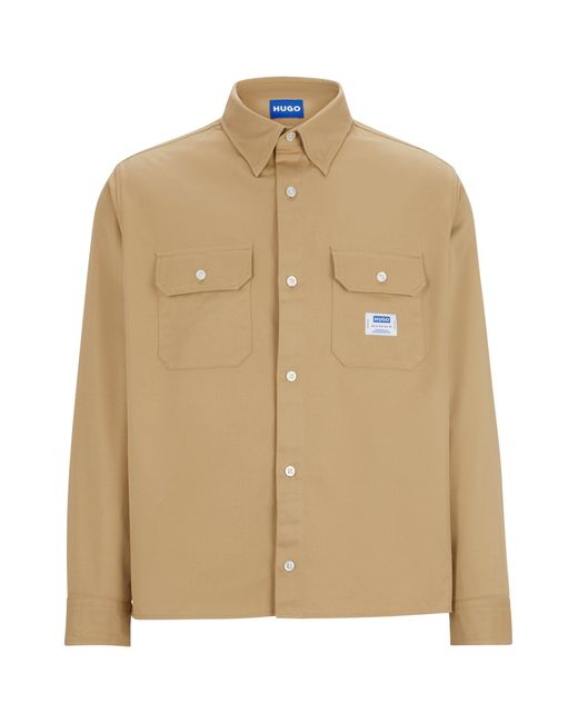 HUGO Natural Cotton-twill Shirt With Logo Label for men