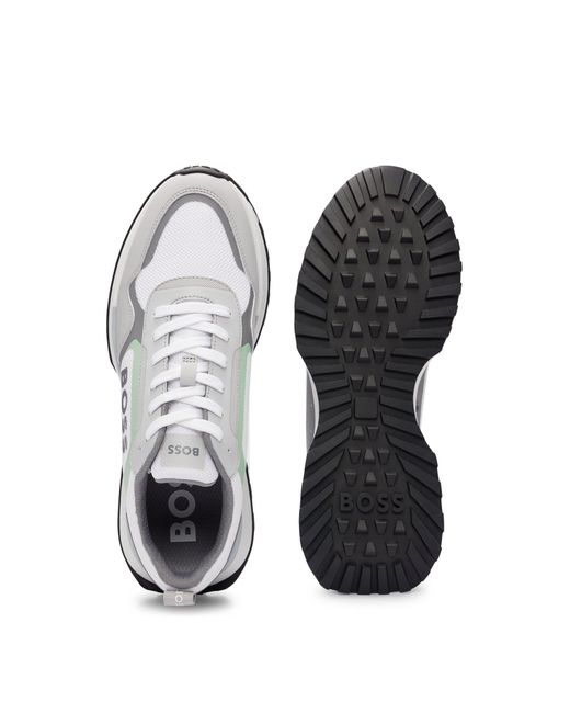 Boss White Mixed-material Lace-up Trainers With Faux Leather for men