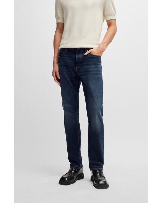 Boss Slim-fit Jeans In Dark-blue Comfort-stretch Denim for men