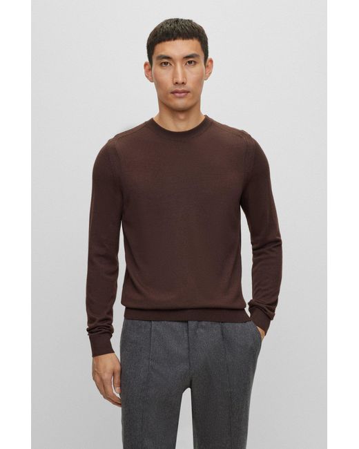 Boss Brown Regular-fit Sweater In Wool, Silk And Cashmere for men