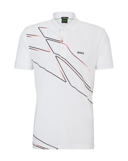 Boss White Active-stretch Cotton-blend Polo Shirt With Seasonal Artwork for men