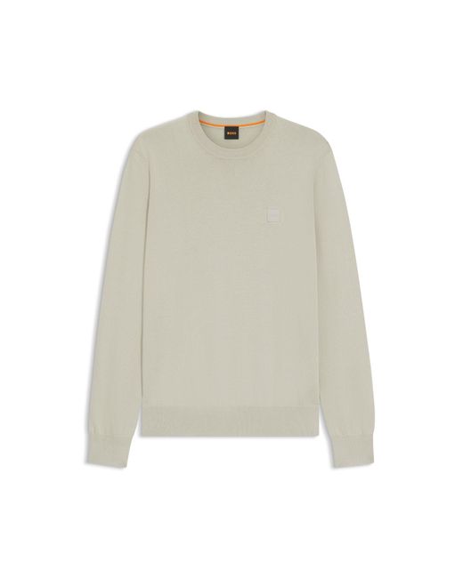 Boss Natural Cotton-Blend Sweater With Logo Patch for men