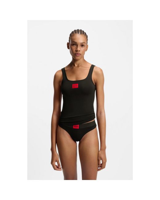 HUGO Black Stretch-Cotton Underwear Vest With Logo