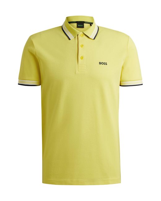 Boss Yellow Cotton-piqué Polo Shirt With Contrast Logo for men